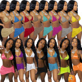 Fashion Sexy Halter Neck Bikini Skirt Three-Piece Swimsuit