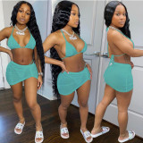 Fashion Sexy Halter Neck Bikini Skirt Three-Piece Swimsuit