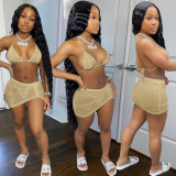 Fashion Sexy Halter Neck Bikini Skirt Three-Piece Swimsuit