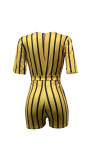 Sexy Striped Print V-Neck Short Sleeve Rompers with Belt
