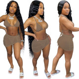 Fashion Sexy Halter Neck Bikini Skirt Three-Piece Swimsuit