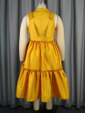 Spring Yellow Sleeveless Ruffles Long Dress
