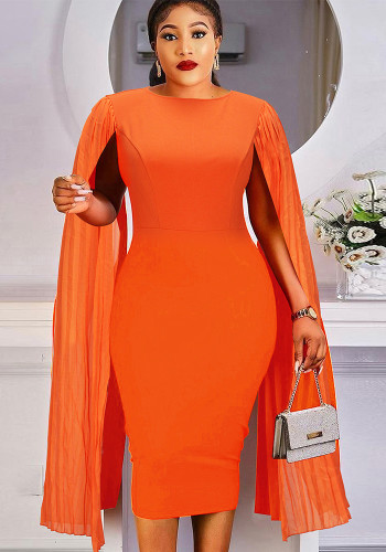 Chic Plus Size Pleated Cape Sleeve Bodycon Pencil dress