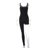 Fashion Black Asymmetric Leg Sleeveless Jumpsuit
