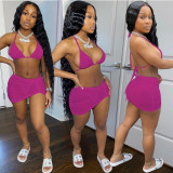Fashion Sexy Halter Neck Bikini Skirt Three-Piece Swimsuit