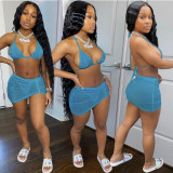 Fashion Sexy Halter Neck Bikini Skirt Three-Piece Swimsuit