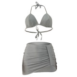 Fashion Sexy Halter Neck Bikini Skirt Three-Piece Swimsuit