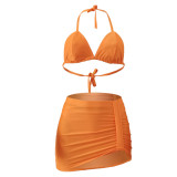Fashion Sexy Halter Neck Bikini Skirt Three-Piece Swimsuit