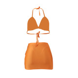 Fashion Sexy Halter Neck Bikini Skirt Three-Piece Swimsuit