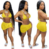 Fashion Sexy Halter Neck Bikini Skirt Three-Piece Swimsuit