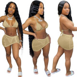 Fashion Sexy Halter Neck Bikini Skirt Three-Piece Swimsuit