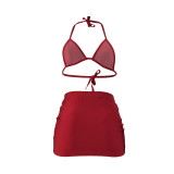 Fashion Sexy Halter Neck Bikini Skirt Three-Piece Swimsuit