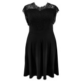 Black Lace Patchwork Tassel Elegant Plus Size Dress