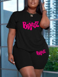 Plus Size Letter Print Tee and Shorts 2-piece Set