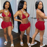 Fashion Sexy Halter Neck Bikini Skirt Three-Piece Swimsuit