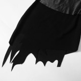 Black Pu-Leather Patchwork Irregular Sleeveless Halter Neck Sexy Dress