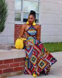 African Dress Sexy Printed Halter Neck Low Back A-Line Dress