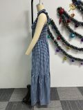 Printed Plaid Ruffle Sleeveless Maxi Dress