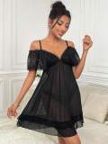 Sexy Straps Off Shoulder See-Through Lace Mesh Nightdress