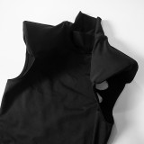 Black High Neck Sleeveless Hollow Casual Maxi Dress