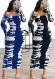 Sexy Printed Back Slit Tight Fit Long Bodycon Dress