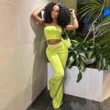 Embroidered Bandeau Top and High Waisted Flare Pants 2-piece set
