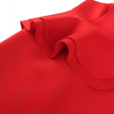 Red Single Sleeve Slash Shoulder Ruffles Party Cocktail Dress