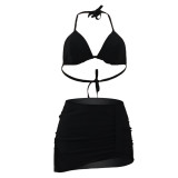 Fashion Sexy Halter Neck Bikini Skirt Three-Piece Swimsuit
