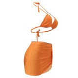Fashion Sexy Halter Neck Bikini Skirt Three-Piece Swimsuit