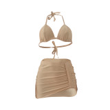 Fashion Sexy Halter Neck Bikini Skirt Three-Piece Swimsuit