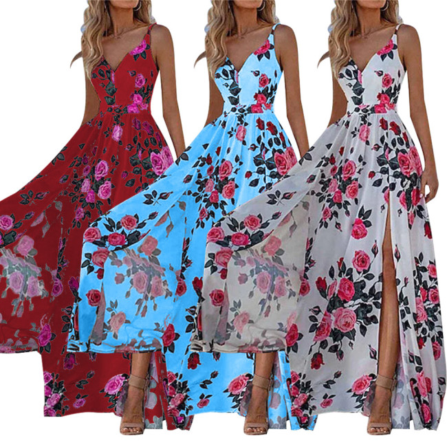 Floral Print V Neck Straps Resort Dress