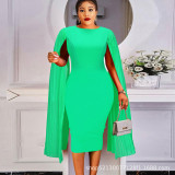 Chic Plus Size Pleated Cape Sleeve Bodycon Pencil dress