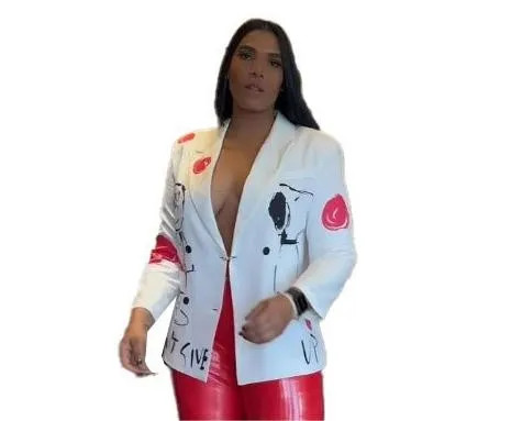 Trendy Printed Career Slim Blazer Top