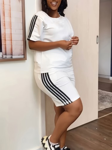 Plus Size Casual Sports Two Piece Shorts Set