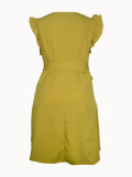 Plus Size Ruffles Yellow Tie Waist Casual Dress