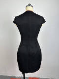 Chic Short Sleeve Sequin Embellished Bodycon Black Dress
