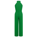 Sexy Solid Sleeveless Bow Tie Neck Straight Leg Jumpsuit