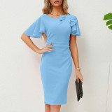 Chic Solid Elegant Bow Office Lady Midi Dress