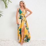 Summer Sexy V-Neck Sleeveless Straps Slit Maxi Dress