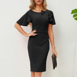 Chic Solid Elegant Bow Office Lady Midi Dress