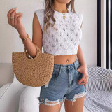 Hollow Out Knitted Crop Top Fashion Resort Top