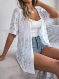 Hollow Out Short Sleeve Knitted Cardigan Resort Suncreen Top