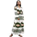 Plus Size Print Long Sleeve Slit Casual Maxi Dress