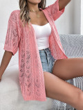 Hollow Out Short Sleeve Knitted Cardigan Resort Suncreen Top
