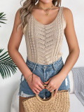 Hollow Out V-Neck Knitted Tank Top Fashion Resort Top