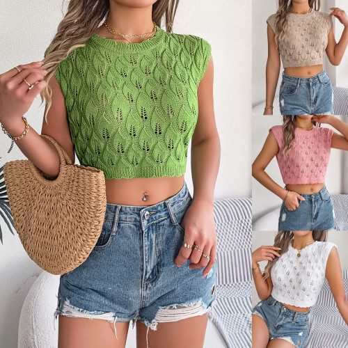 Hollow Out Knitted Crop Top Fashion Resort Top