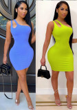 Solid Sexy One Shoulder Ribbed Bodycon Dress