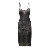 Sexy See-Through Sequin Sim Fit Straps Party Dress