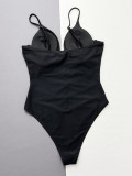 Black Mesh Patchwork One-piece Swimwear