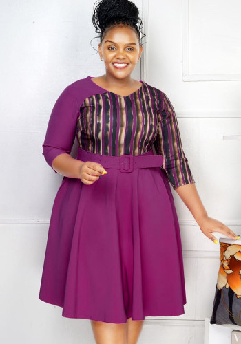 African Plus Size Printed Career Dresses with Belt